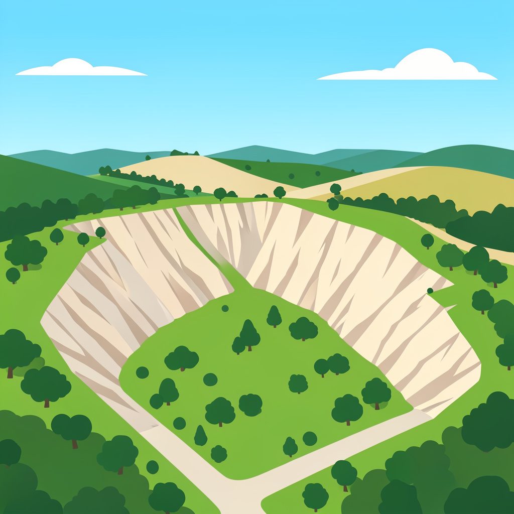 Vue aérienne d'une carrière en Provence avec des collines calcaires et une végétation méditerranéenne sous un ciel bleu lumineux